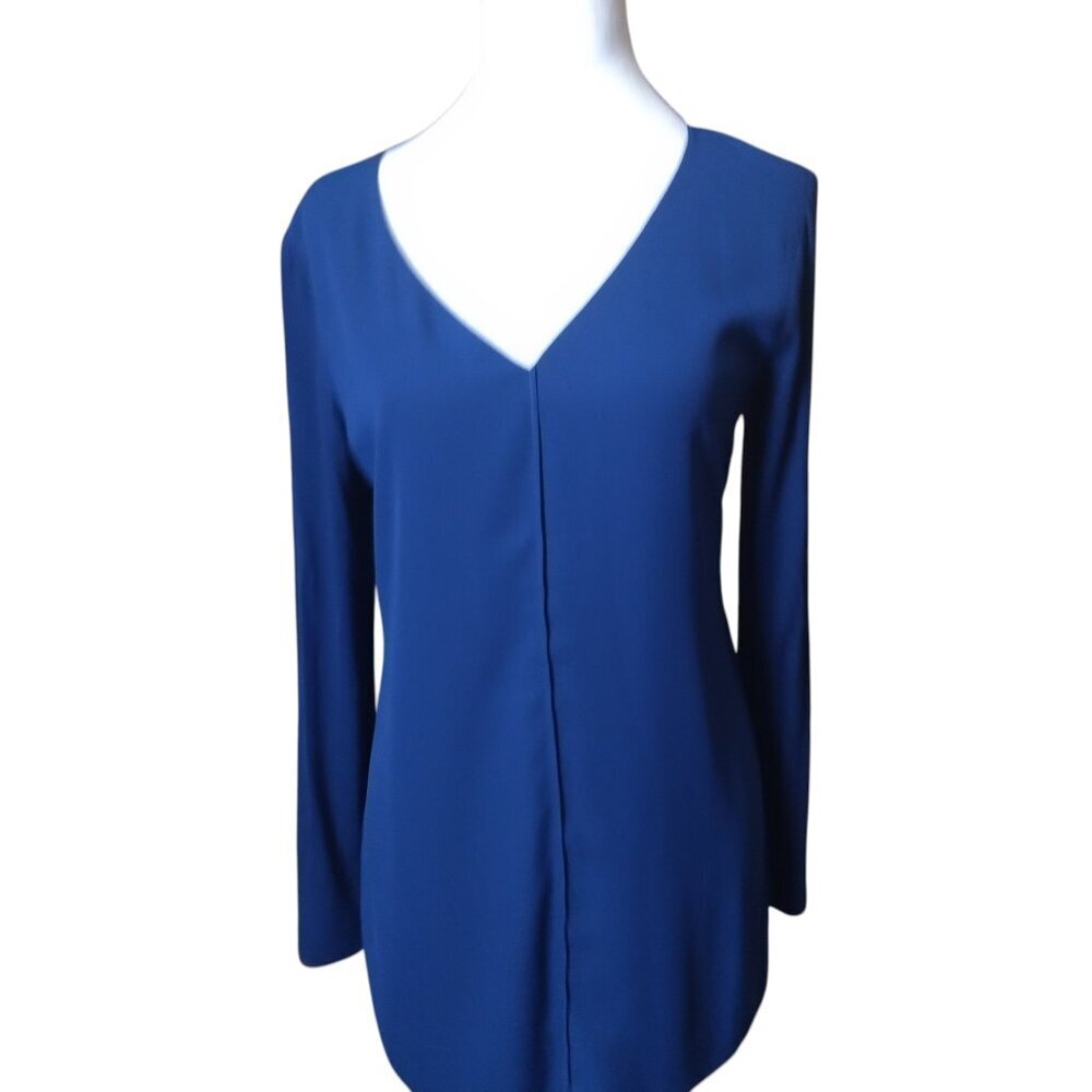 LYSSE Women's Small Navy Blue Long Sleeve Tunic Top V-Neck Pullover Classic NEW